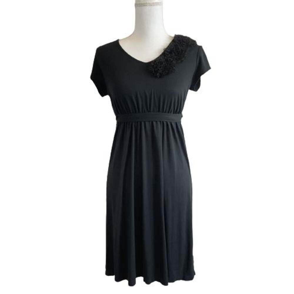 Merona Women's XS Black Knit Dress with Tie Waist and Rose Bud Embellishment